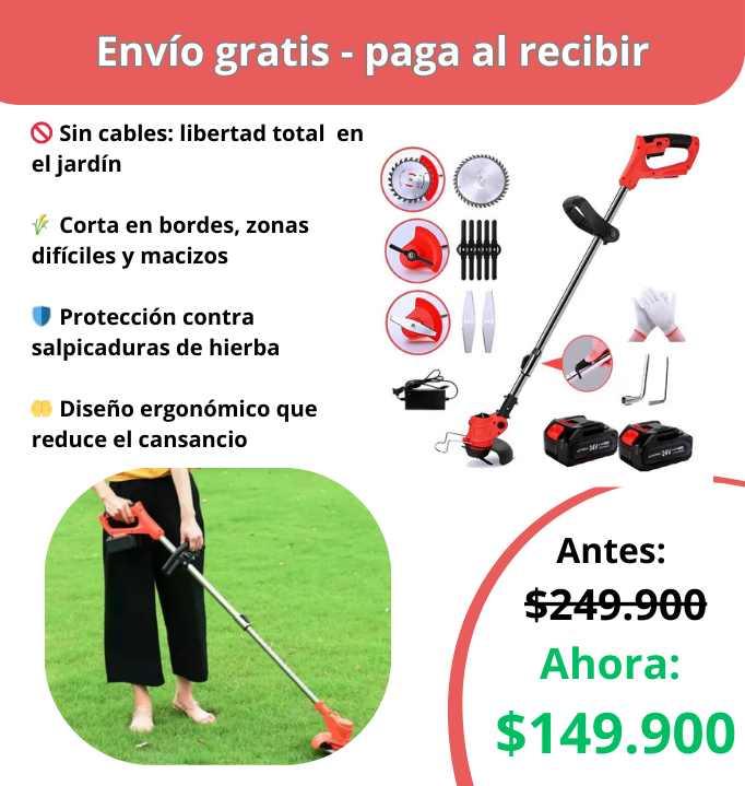 Guadaña Inalámbrica Recargable Corta Pasto y maleza fácil y rápido
